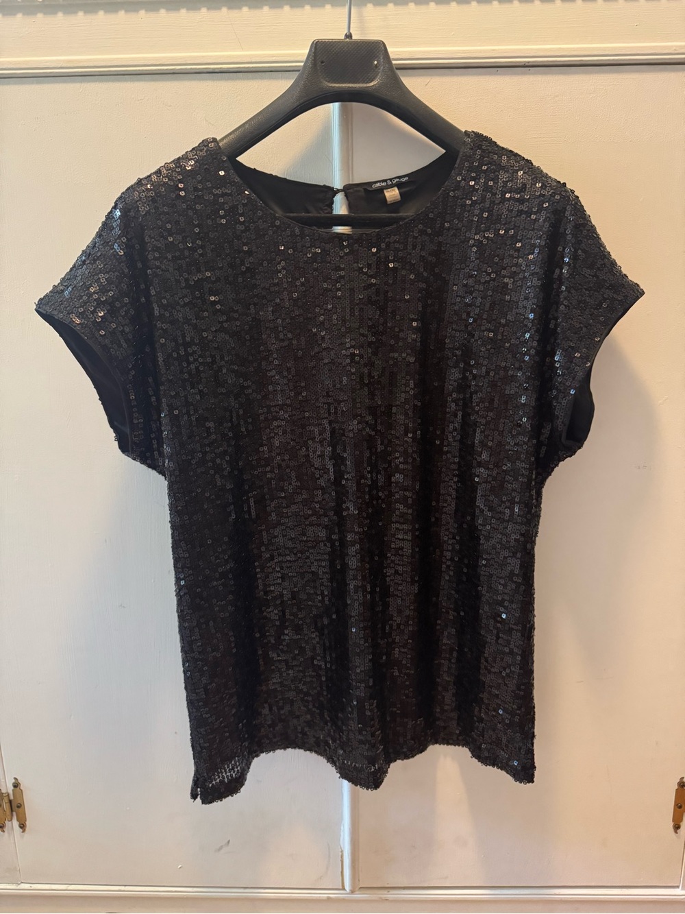 Cable & Gauge Black Sequin Short-Sleeve Top